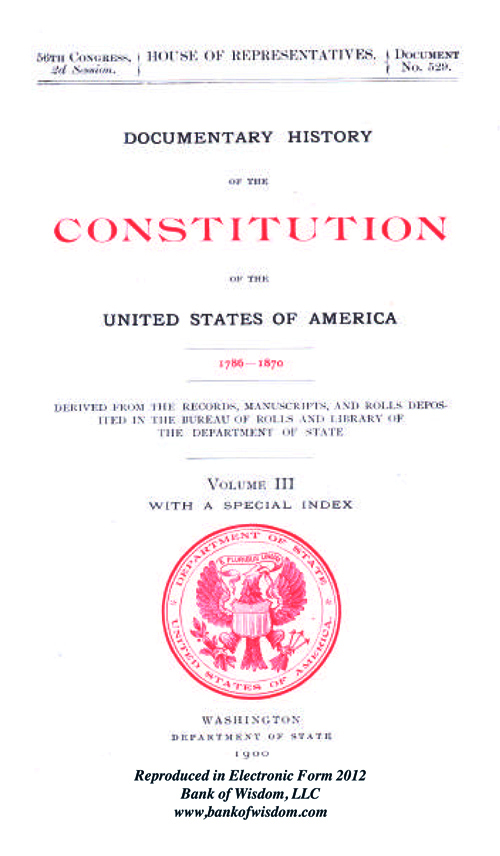 (image for) Documentary History of the Constitution of the U.S.A. - Vol. 3